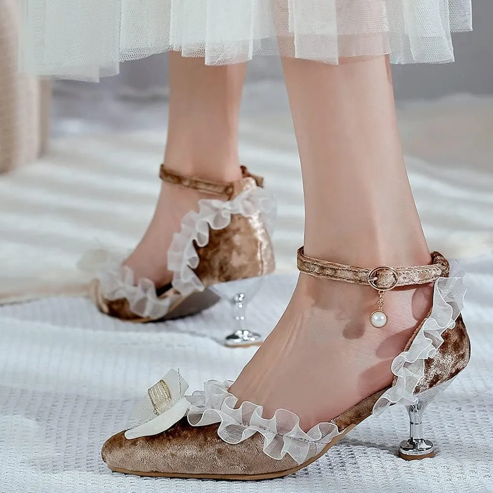 Meefit Women Cute Lolita Shoes Pointed Toe Kitten Heel Pumps Ankle Strap Low Heel Wedding Pumps