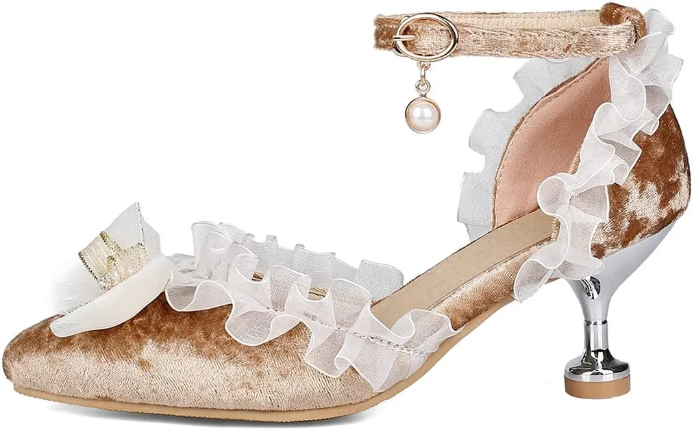 Meefit Women Cute Lolita Shoes Pointed Toe Kitten Heel Pumps Ankle Strap Low Heel Wedding Pumps