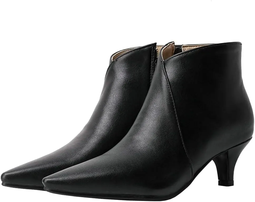 Meefit Women Low Kitten Heel Booties Pointed Toe Side Zip Ankle Boots