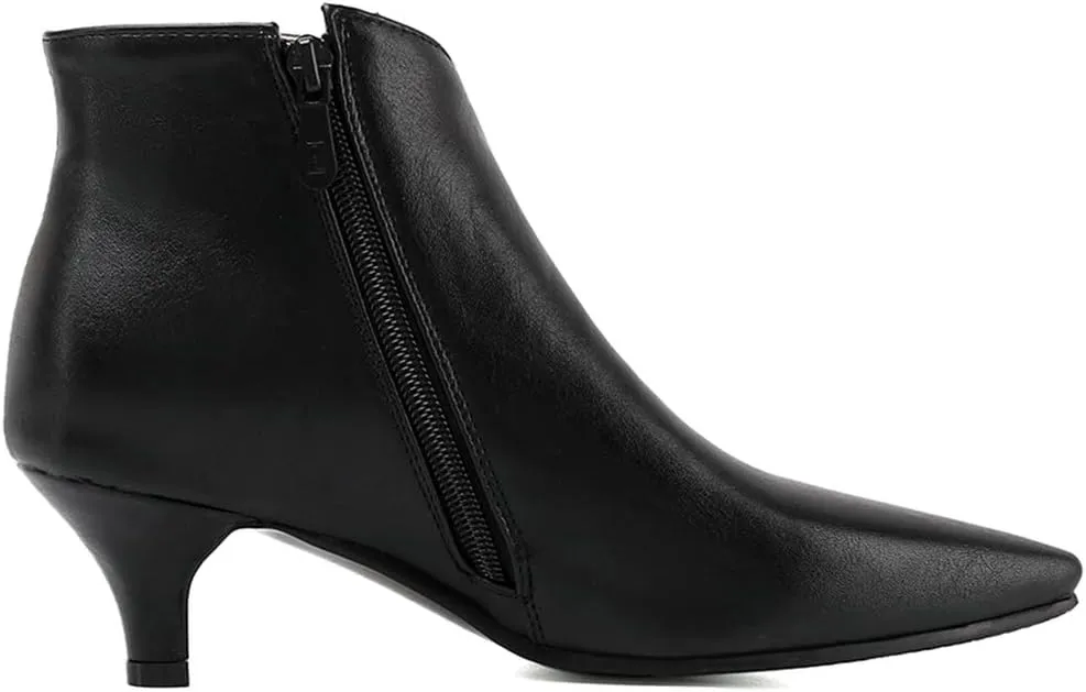 Meefit Women Low Kitten Heel Booties Pointed Toe Side Zip Ankle Boots
