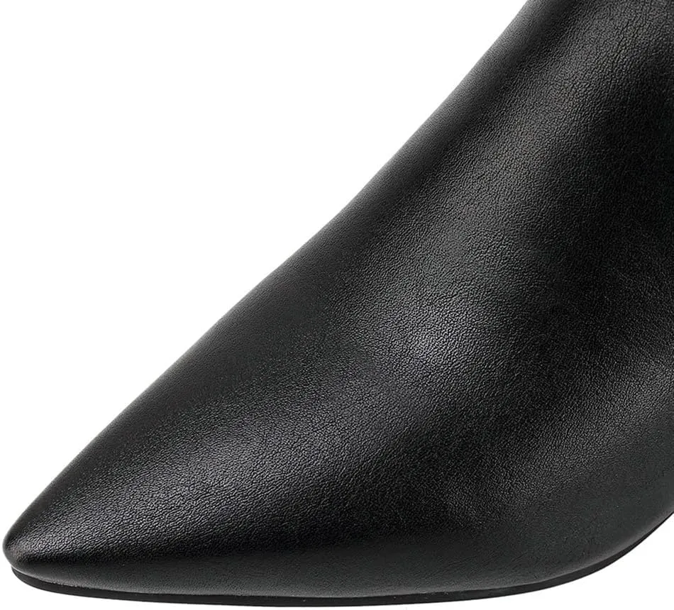 Meefit Women Low Kitten Heel Booties Pointed Toe Side Zip Ankle Boots