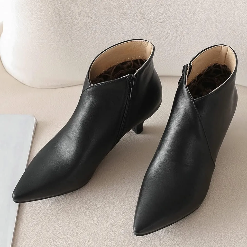 Meefit Women Low Kitten Heel Booties Pointed Toe Side Zip Ankle Boots