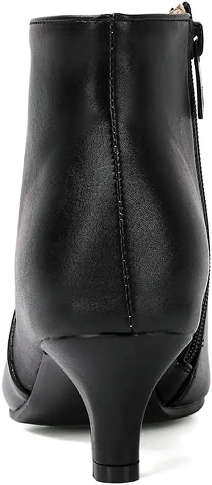 Meefit Women Low Kitten Heel Booties Pointed Toe Side Zip Ankle Boots