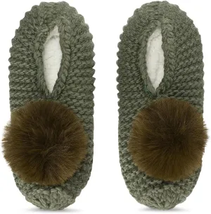 MeMoi Women's Pompom Recycled Knit Sherpa Lined Slippers