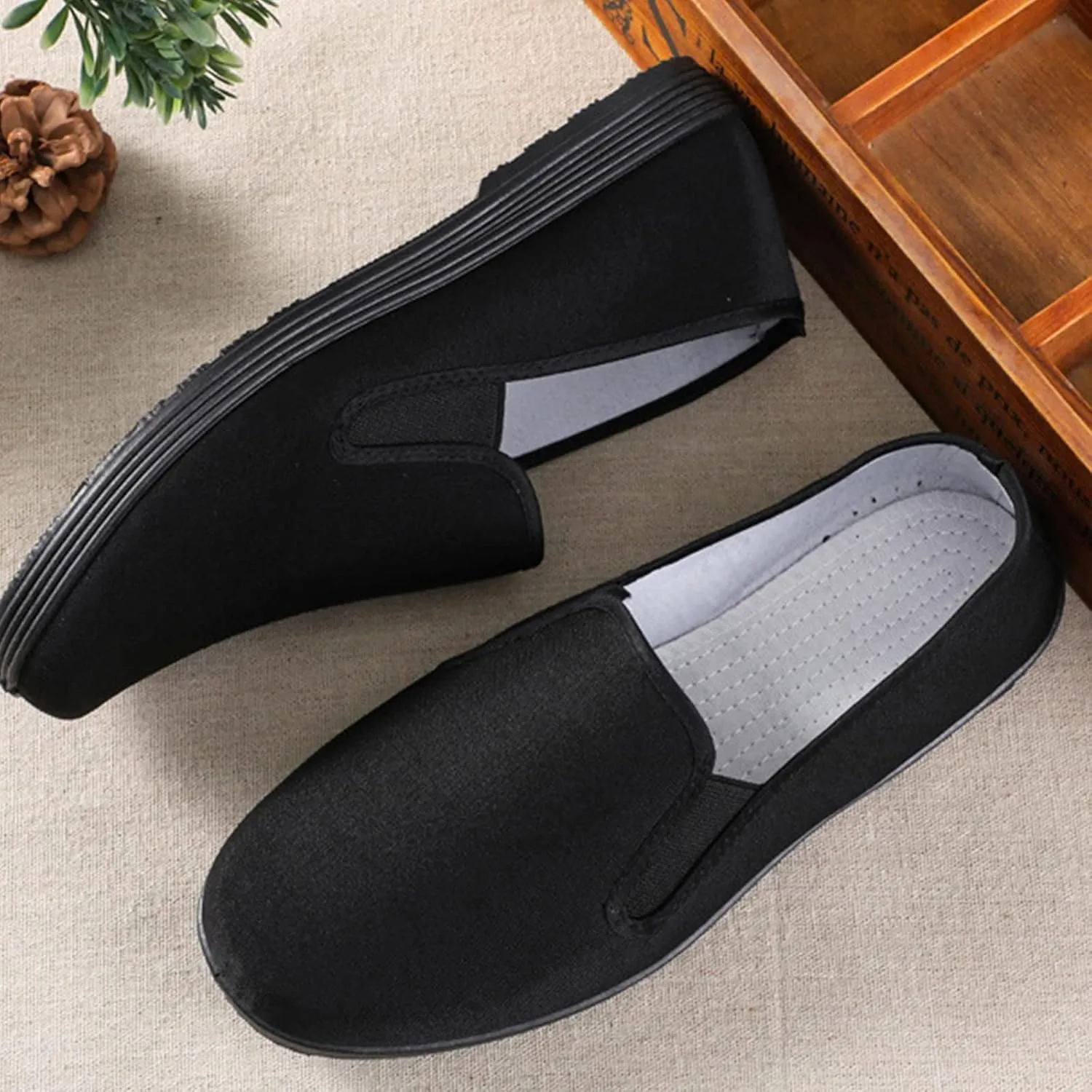 Men Old Beijing Shoes, Slip-On Chinese Kung Fu Canvas Martial Arts Tai Chi Rubber Old Beijing Shoes, Comfortable Non Slip Traditional Canvas, for Tai Chi, Kung Fu, Martial Arts, Leisure
