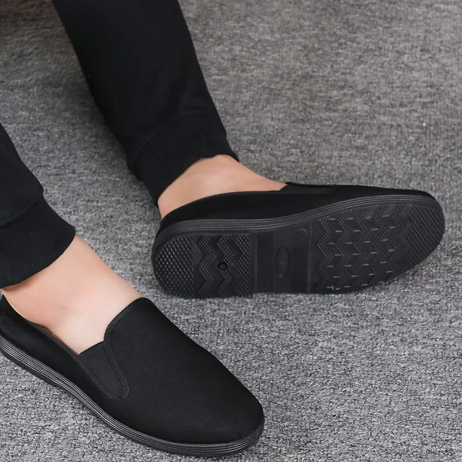 Men Old Beijing Shoes, Slip-On Chinese Kung Fu Canvas Martial Arts Tai Chi Rubber Old Beijing Shoes, Comfortable Non Slip Traditional Canvas, for Tai Chi, Kung Fu, Martial Arts, Leisure