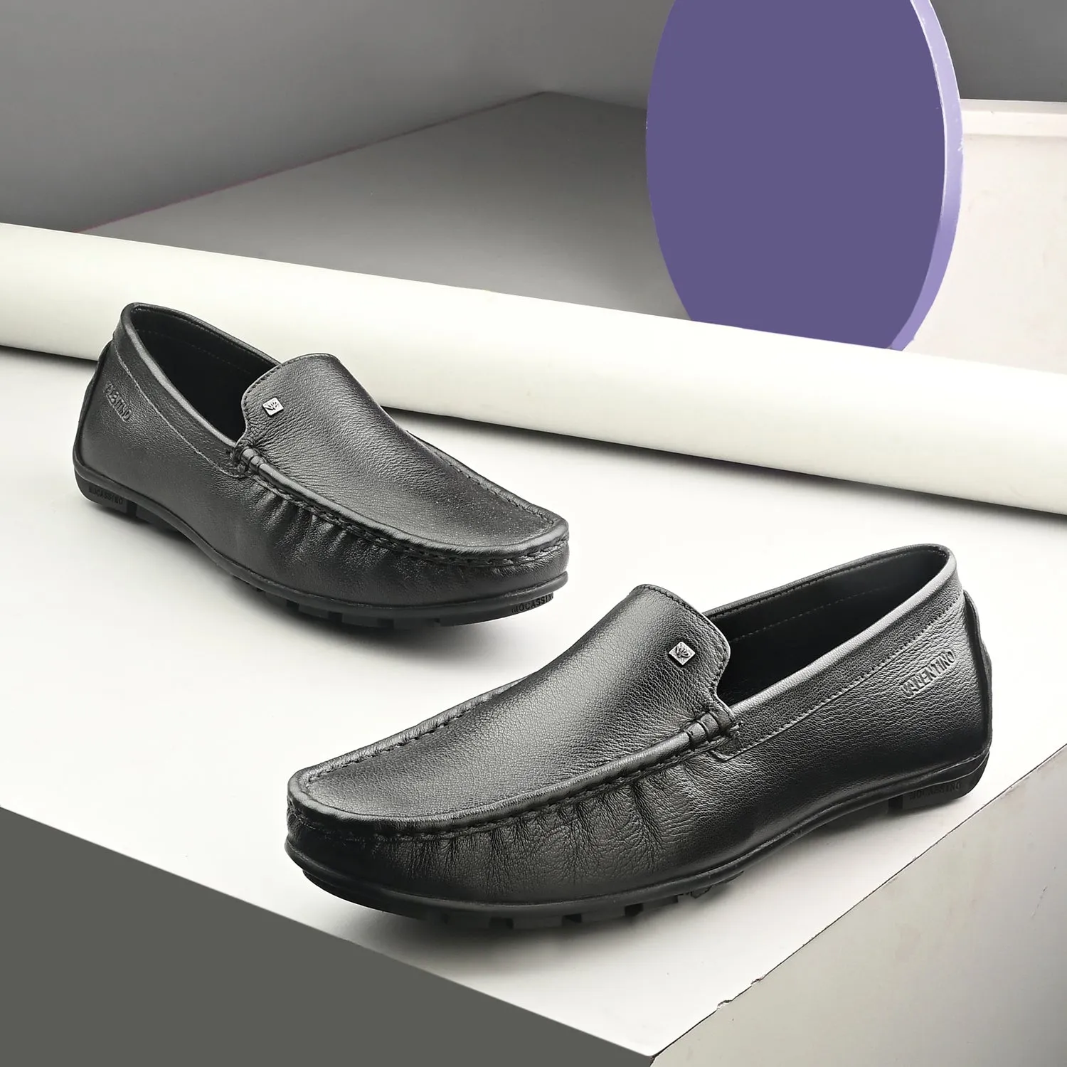 Men Premium Leather Black Slip On Loafer (Indegene-01-Black)