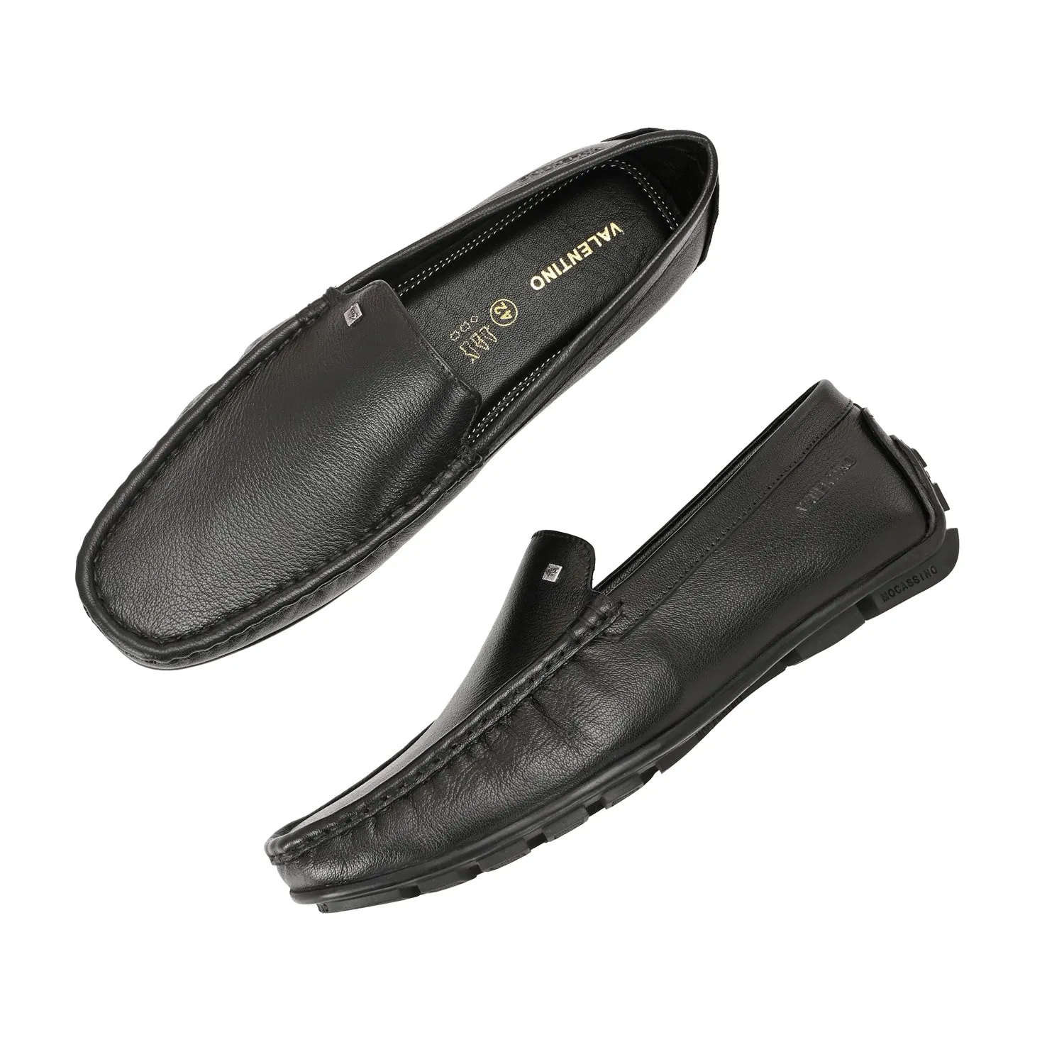 Men Premium Leather Black Slip On Loafer (Indegene-01-Black)