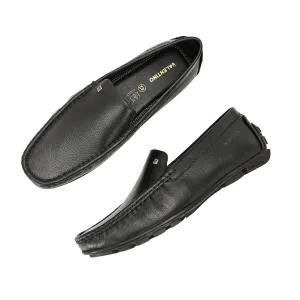 Men Premium Leather Black Slip On Loafer (Indegene-01-Black)