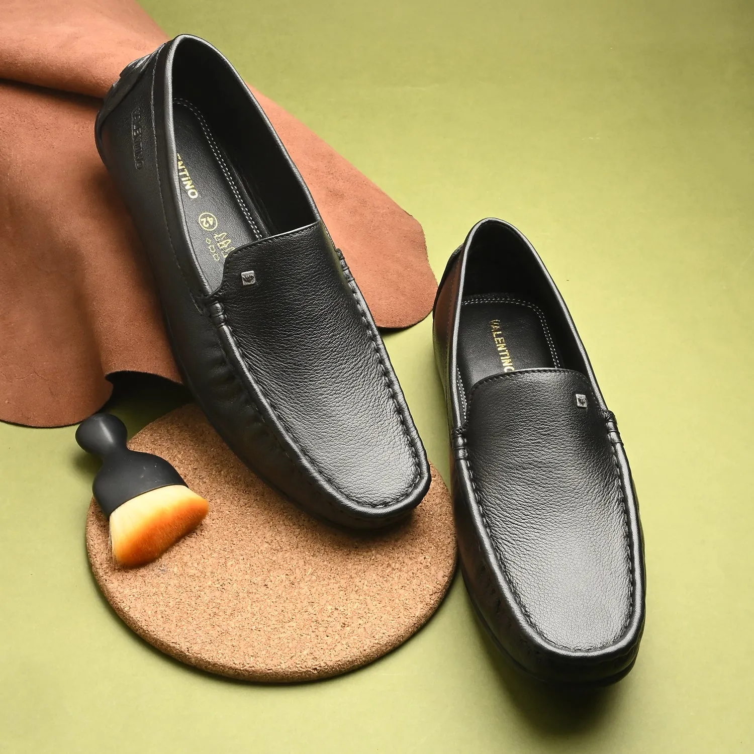Men Premium Leather Black Slip On Loafer (Indegene-01-Black)