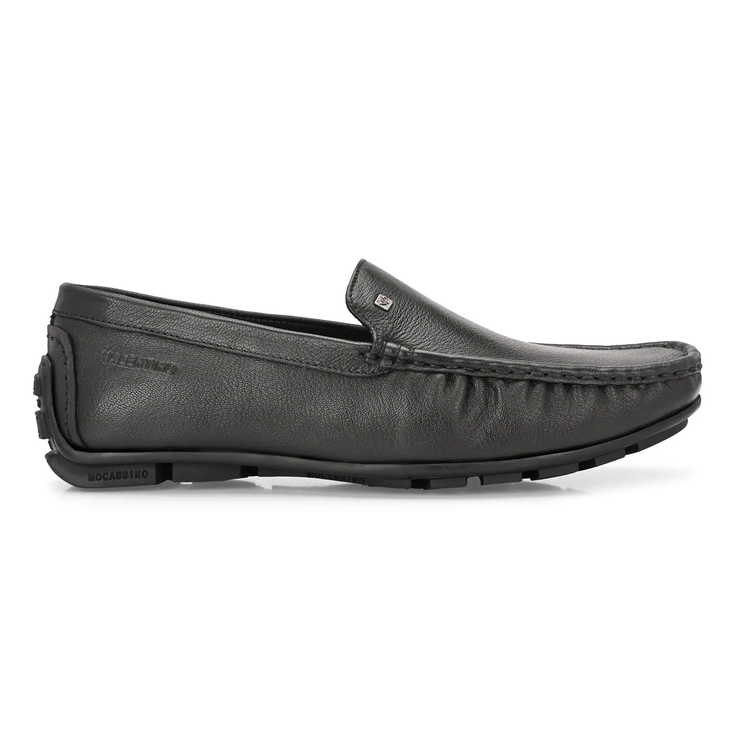 Men Premium Leather Black Slip On Loafer (Indegene-01-Black)