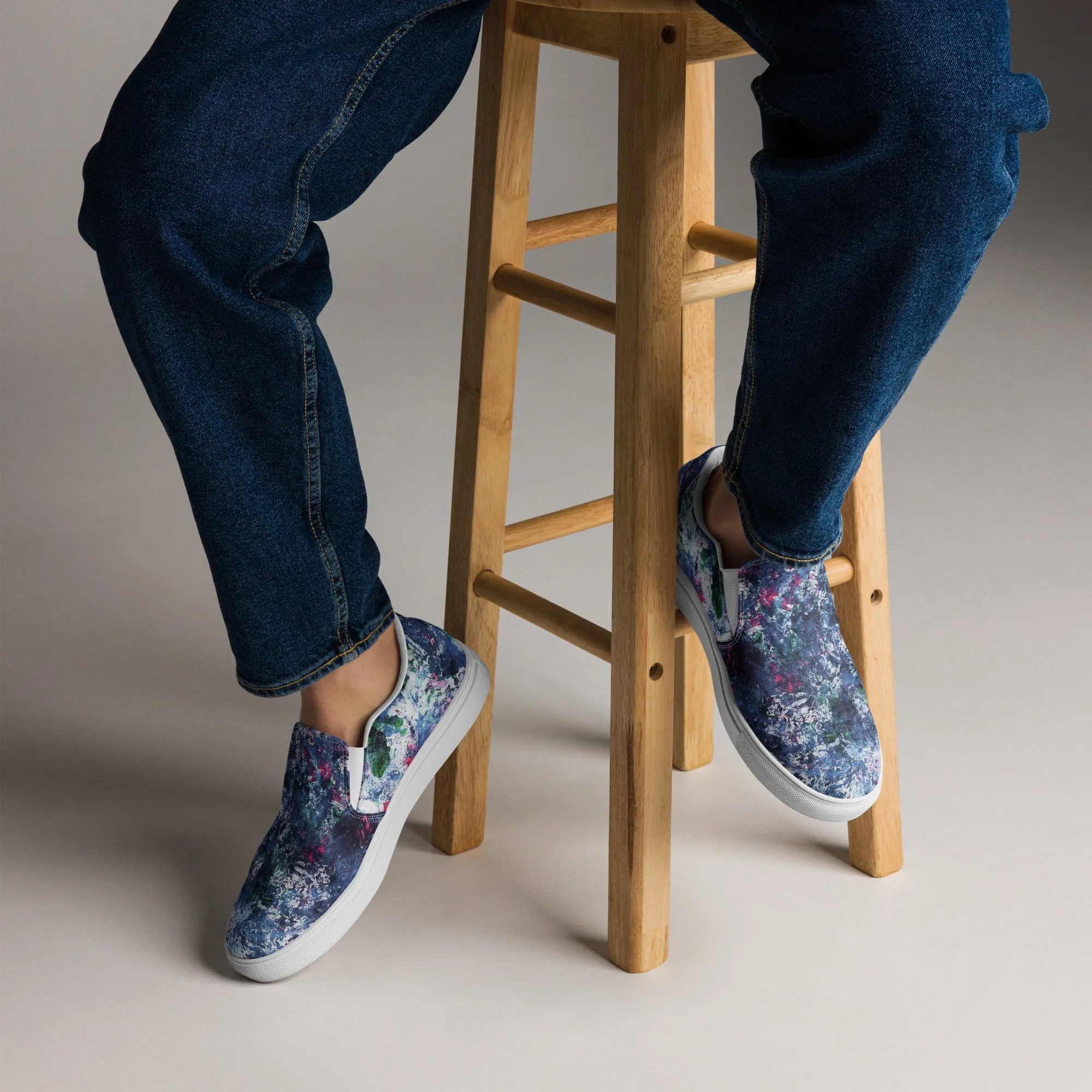Men's Canvas Slip-On Shoes | Abstract Blue Print