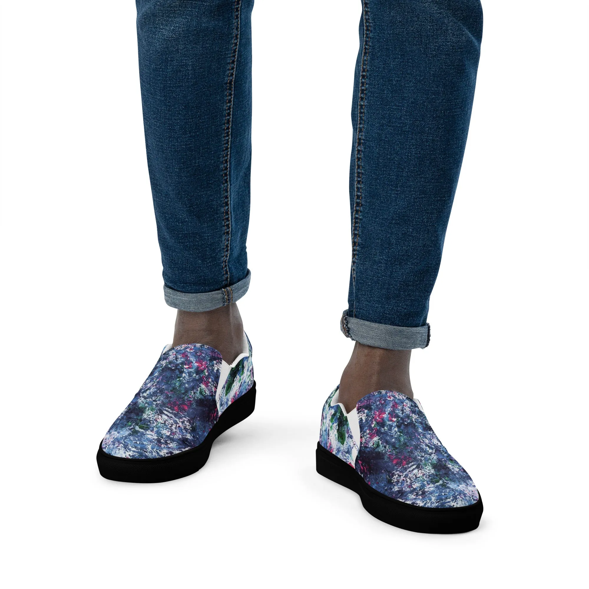 Men's Canvas Slip-On Shoes | Abstract Blue Print