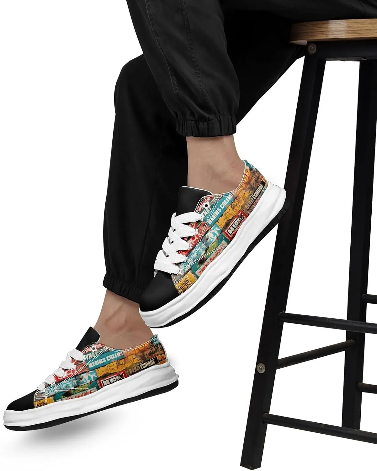 Mens Graffiti Canvas Sneakers Colorful Casual Low Top Lace-Up Canvas Shoes for Women Abstract Street Art Design