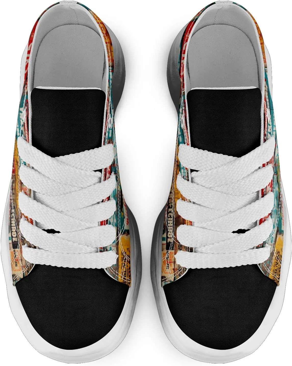 Mens Graffiti Canvas Sneakers Colorful Casual Low Top Lace-Up Canvas Shoes for Women Abstract Street Art Design
