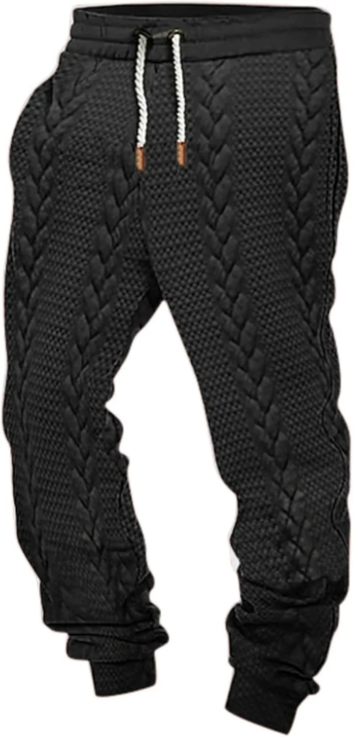 Men's Lace Up Baggy Cinch Bottom Sweatpants Knit Workout with Pockets Trousers Loose Fit Casual Active Cozy