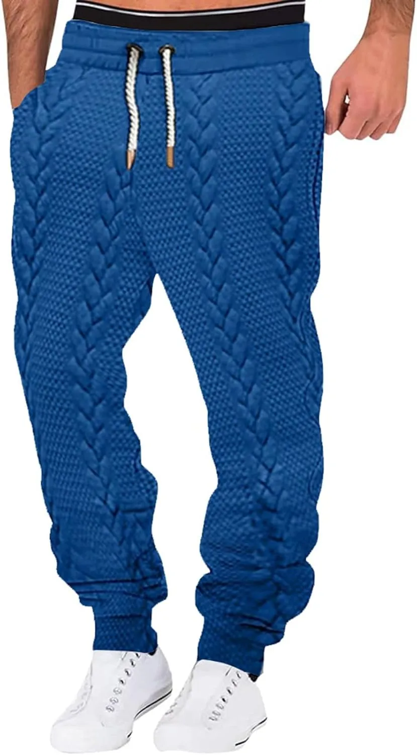 Men's Lace Up Baggy Cinch Bottom Sweatpants Knit Workout with Pockets Trousers Loose Fit Casual Active Cozy