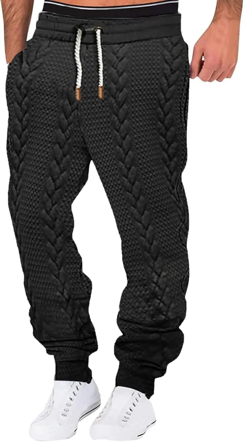 Men's Lace Up Baggy Cinch Bottom Sweatpants Knit Workout with Pockets Trousers Loose Fit Casual Active Cozy