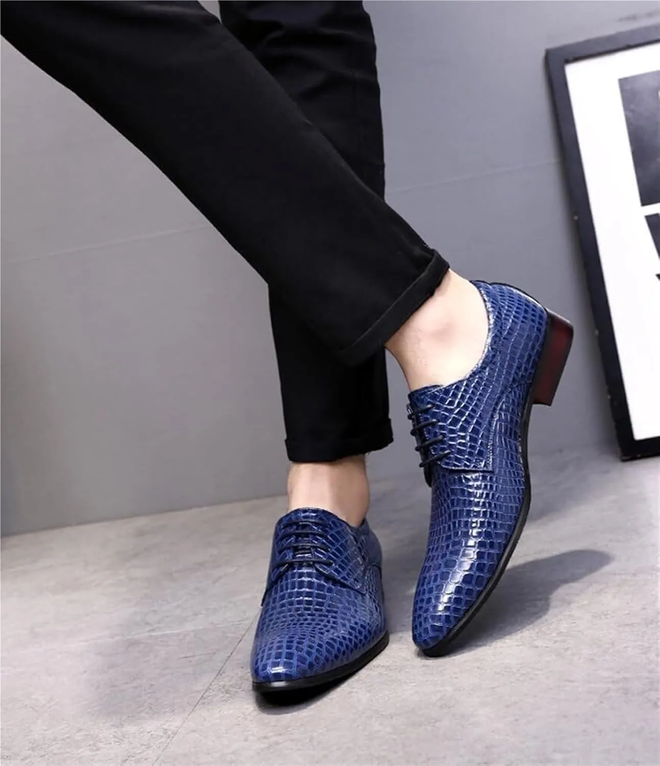 Men's Oxfords Crocodile Pattern Patent Leather Wedding Prom Formal Dress Casual Shoes for Men