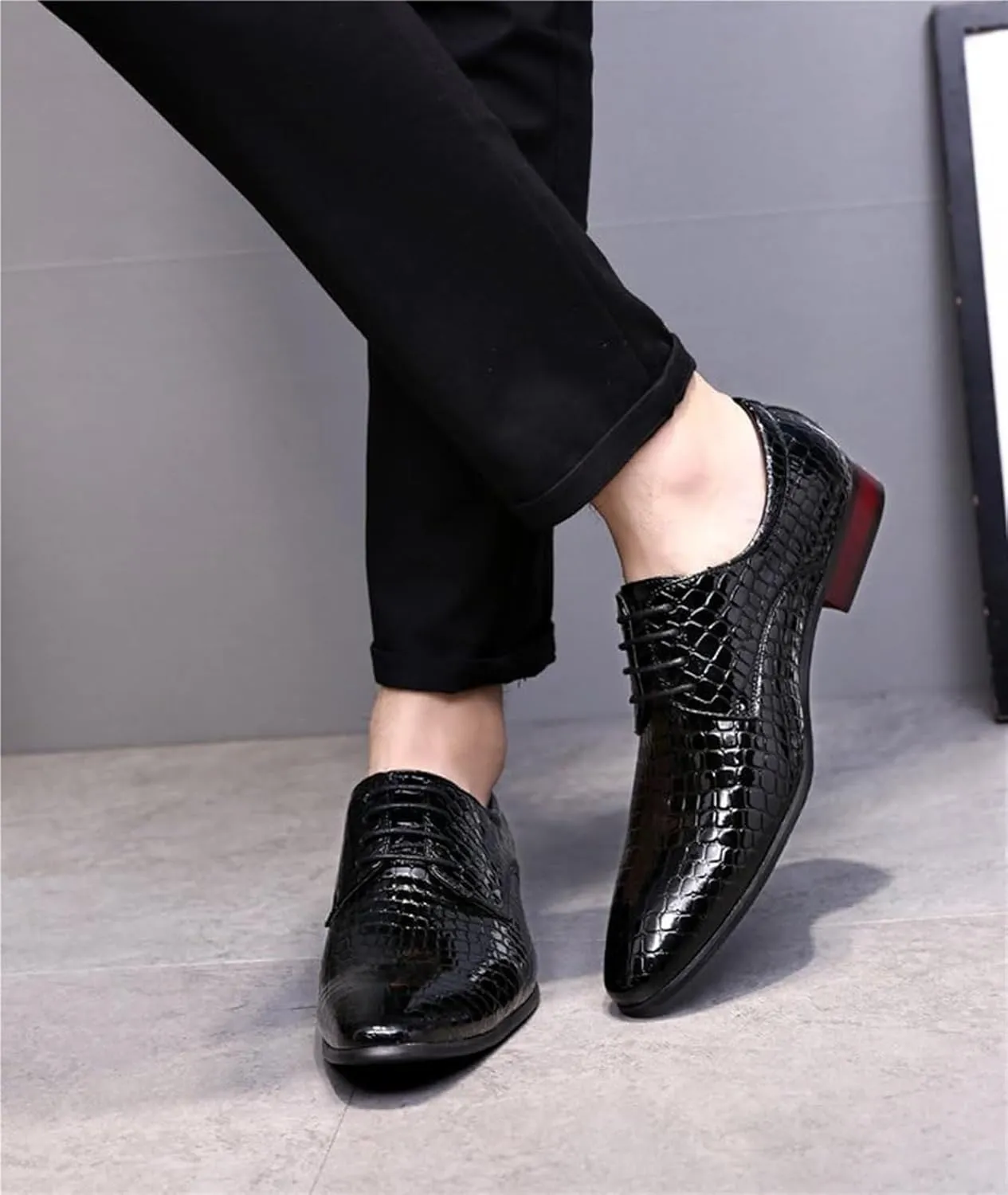 Men's Oxfords Crocodile Pattern Patent Leather Wedding Prom Formal Dress Casual Shoes for Men