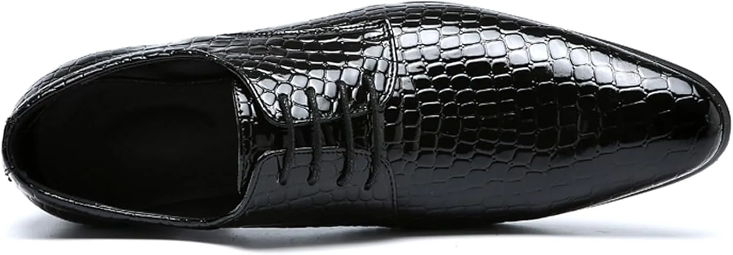 Men's Oxfords Crocodile Pattern Patent Leather Wedding Prom Formal Dress Casual Shoes for Men