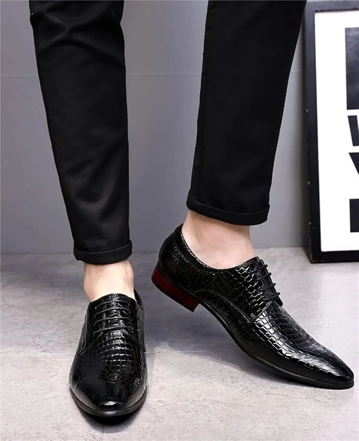 Men's Oxfords Crocodile Pattern Patent Leather Wedding Prom Formal Dress Casual Shoes for Men