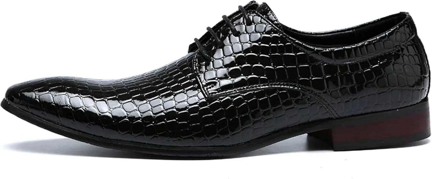 Men's Oxfords Crocodile Pattern Patent Leather Wedding Prom Formal Dress Casual Shoes for Men
