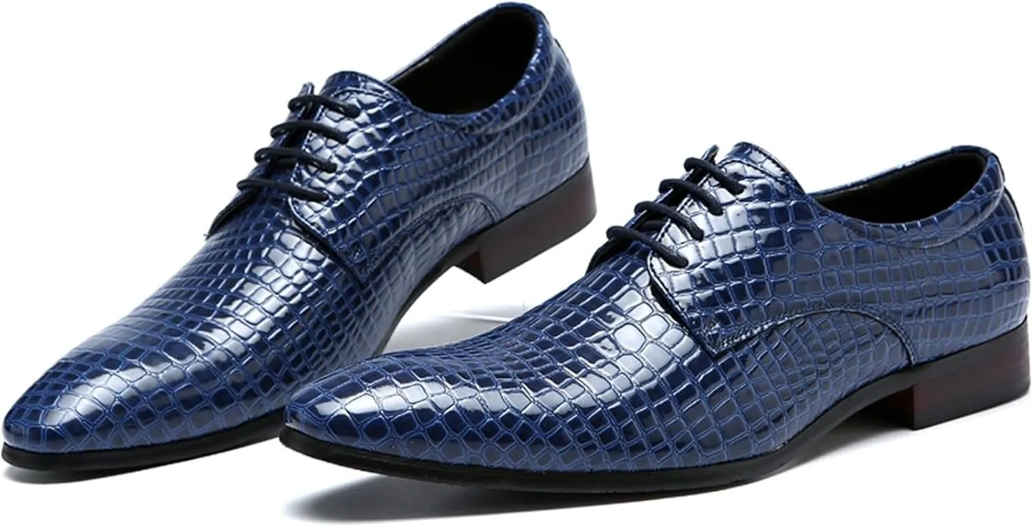 Men's Oxfords Crocodile Pattern Patent Leather Wedding Prom Formal Dress Casual Shoes for Men