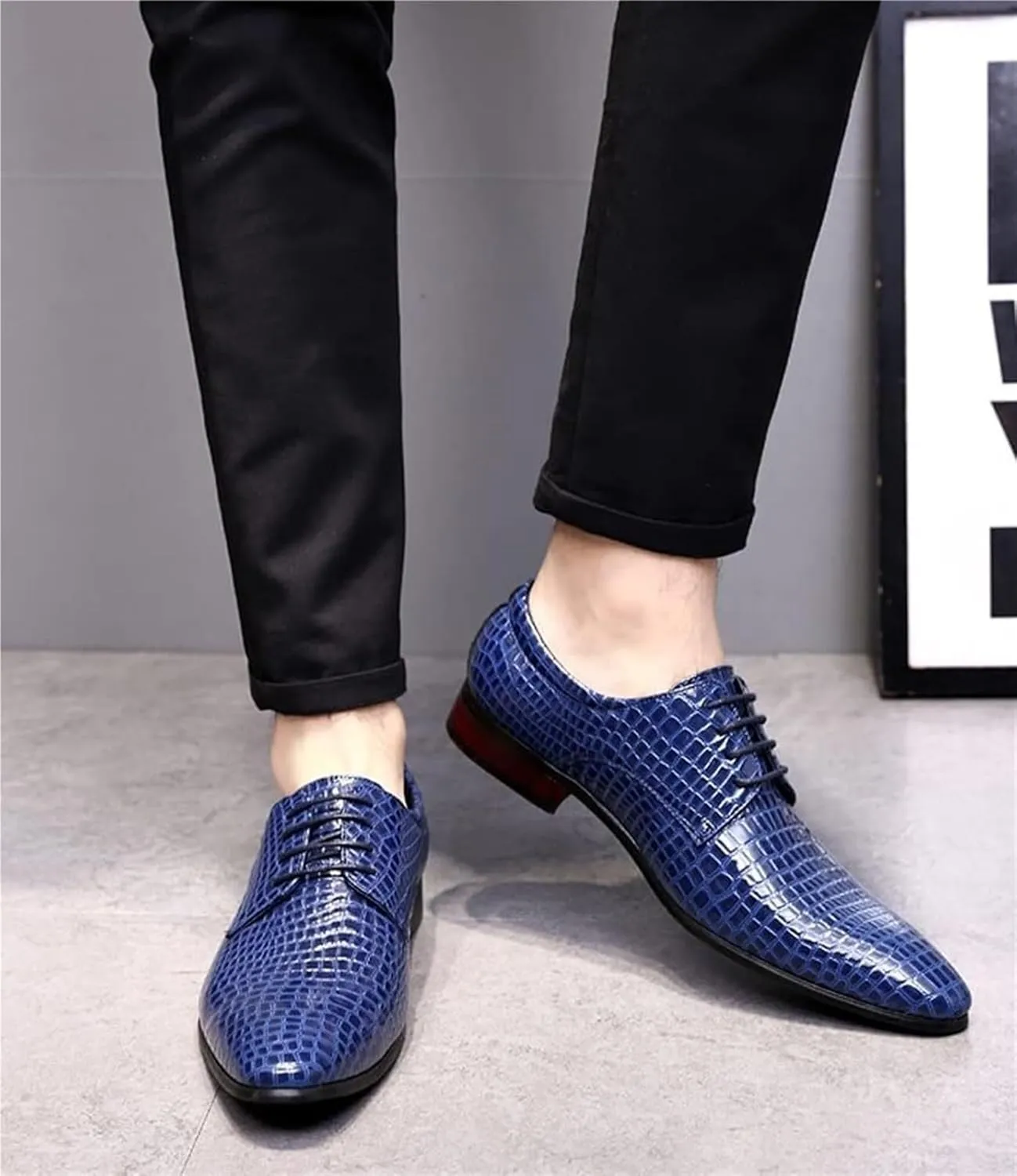 Men's Oxfords Crocodile Pattern Patent Leather Wedding Prom Formal Dress Casual Shoes for Men