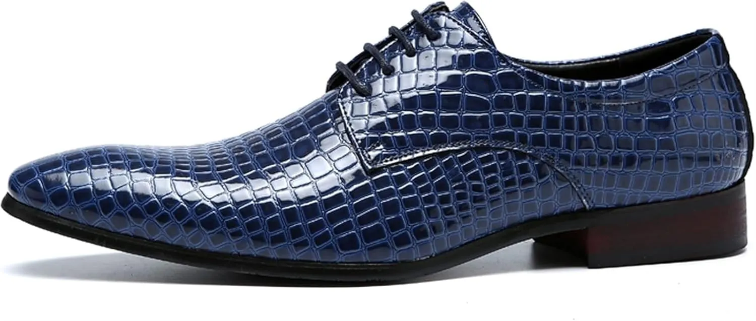 Men's Oxfords Crocodile Pattern Patent Leather Wedding Prom Formal Dress Casual Shoes for Men