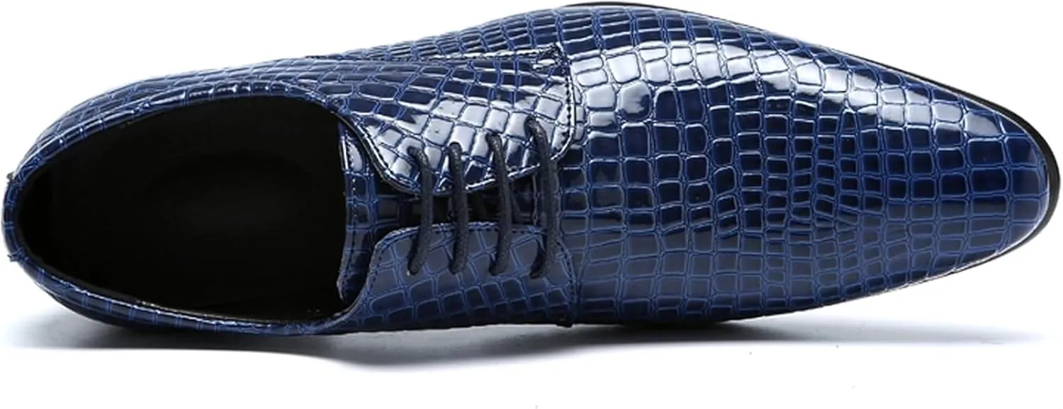 Men's Oxfords Crocodile Pattern Patent Leather Wedding Prom Formal Dress Casual Shoes for Men