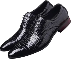 Men's Oxfords Crocodile Pattern Patent Leather Wedding Prom Formal Dress Casual Shoes for Men