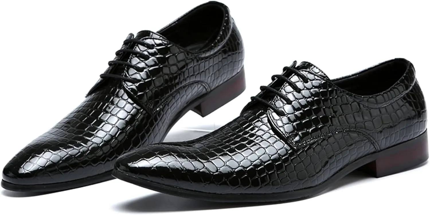 Men's Oxfords Crocodile Pattern Patent Leather Wedding Prom Formal Dress Casual Shoes for Men