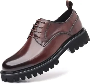 Men's Patent Leather Platform Oxford Shoes Classic Lace-up Lug Sole Business Dress Shoes Casual Block Heel Soft Bottom Comfortable Formal Oxfords