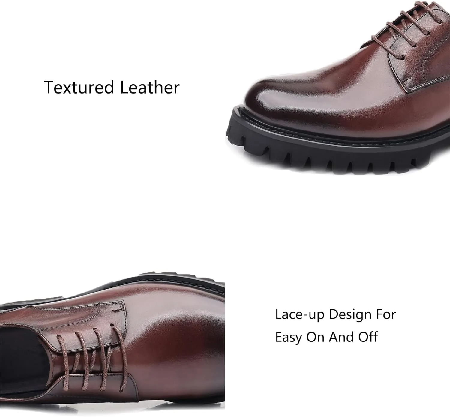 Men's Patent Leather Platform Oxford Shoes Classic Lace-up Lug Sole Business Dress Shoes Casual Block Heel Soft Bottom Comfortable Formal Oxfords