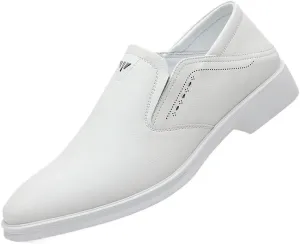 Men's Retro White Oxford Shoes - Patent Leather Business Derby Shoes - Height Increasing Non-Slip Softsole Dress Shoes for Men