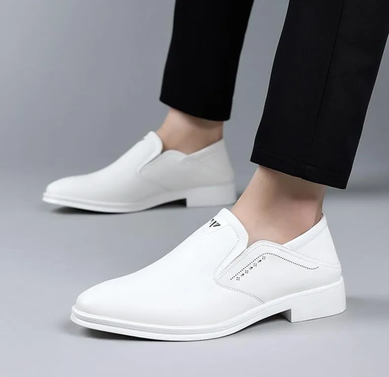 Men's Retro White Oxford Shoes - Patent Leather Business Derby Shoes - Height Increasing Non-Slip Softsole Dress Shoes for Men