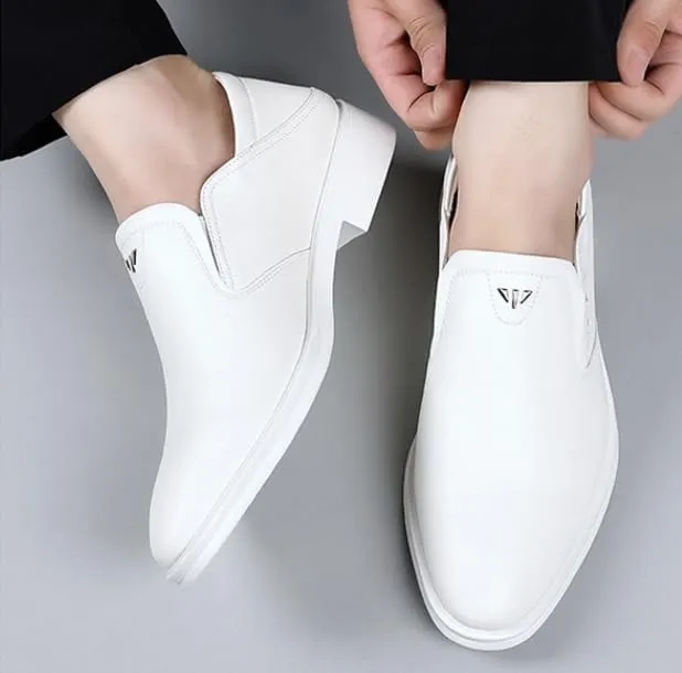Men's Retro White Oxford Shoes - Patent Leather Business Derby Shoes - Height Increasing Non-Slip Softsole Dress Shoes for Men