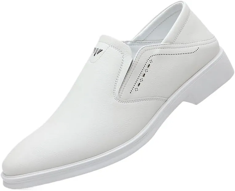 Men's Retro White Oxford Shoes - Patent Leather Business Derby Shoes - Height Increasing Non-Slip Softsole Dress Shoes for Men