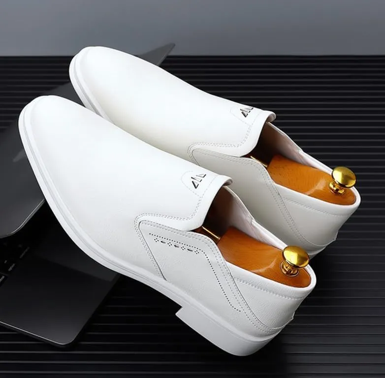 Men's Retro White Oxford Shoes - Patent Leather Business Derby Shoes - Height Increasing Non-Slip Softsole Dress Shoes for Men