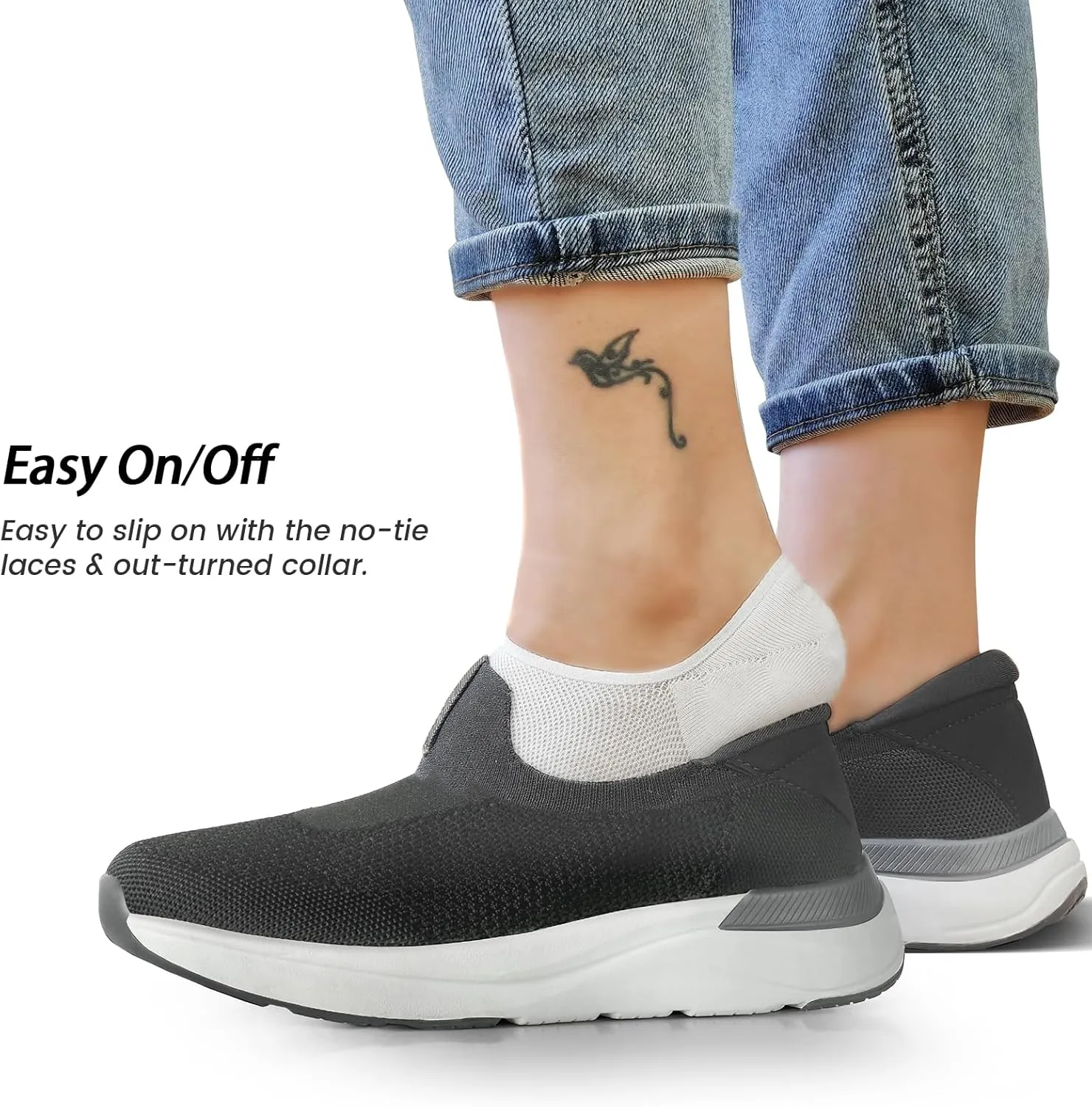 Mens Slip On Walking Shoes Running Tennis Shoes for Athletic Workout Gym Casual Non Slip Training Sneakers Breathable Knit Upper Indoor Outdoor