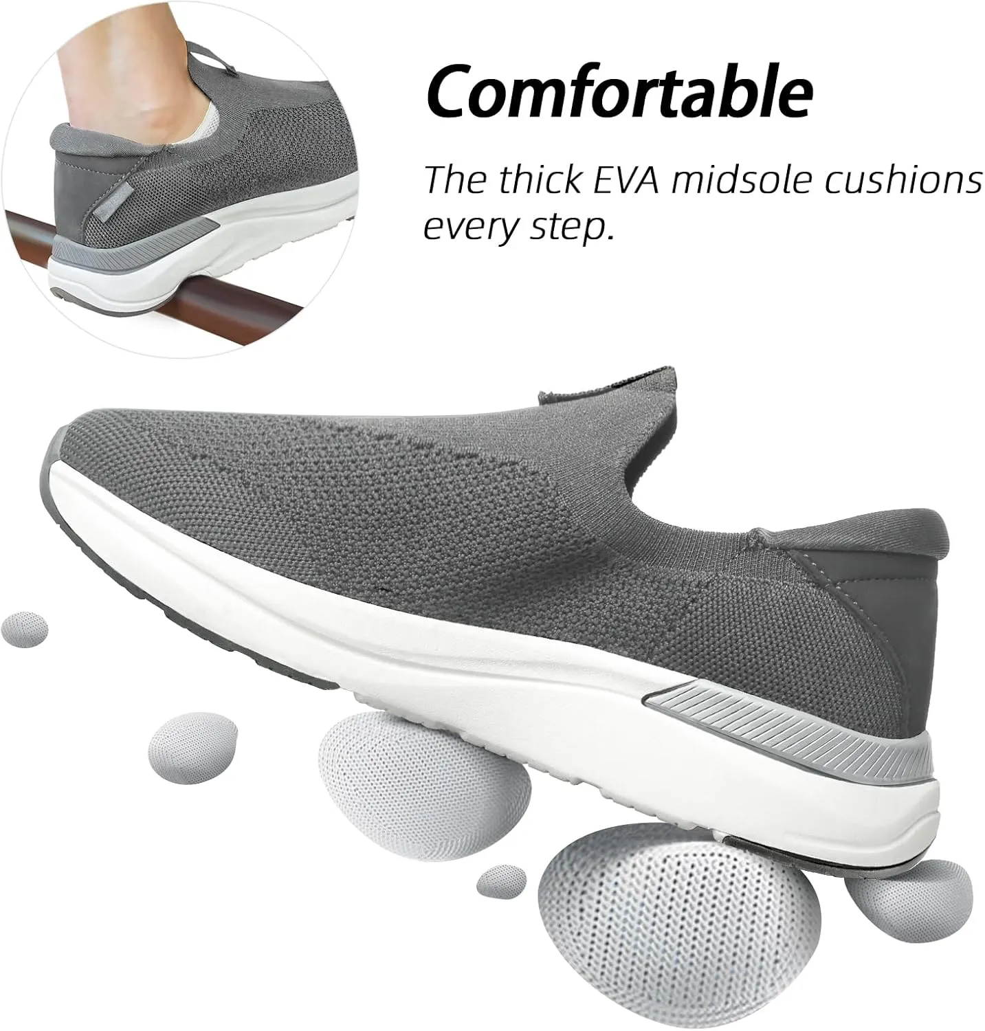 Mens Slip On Walking Shoes Running Tennis Shoes for Athletic Workout Gym Casual Non Slip Training Sneakers Breathable Knit Upper Indoor Outdoor