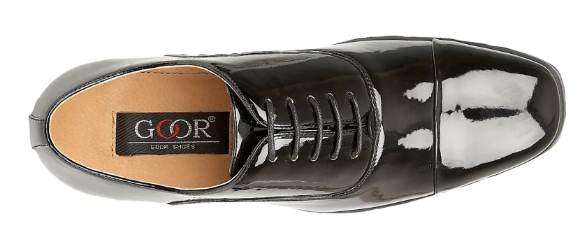 Mens Smart Formal Black Patent Shine Oxford Pleated Cap Toe Shoes Derby Dress