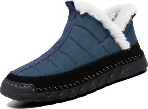 Mens Waterproof Warm Slip-on Snow Boots Hand Stitched Fur Lined Outdoor Lightweight Non-Slip Hiking Boot Winter Casual Ankle Boots