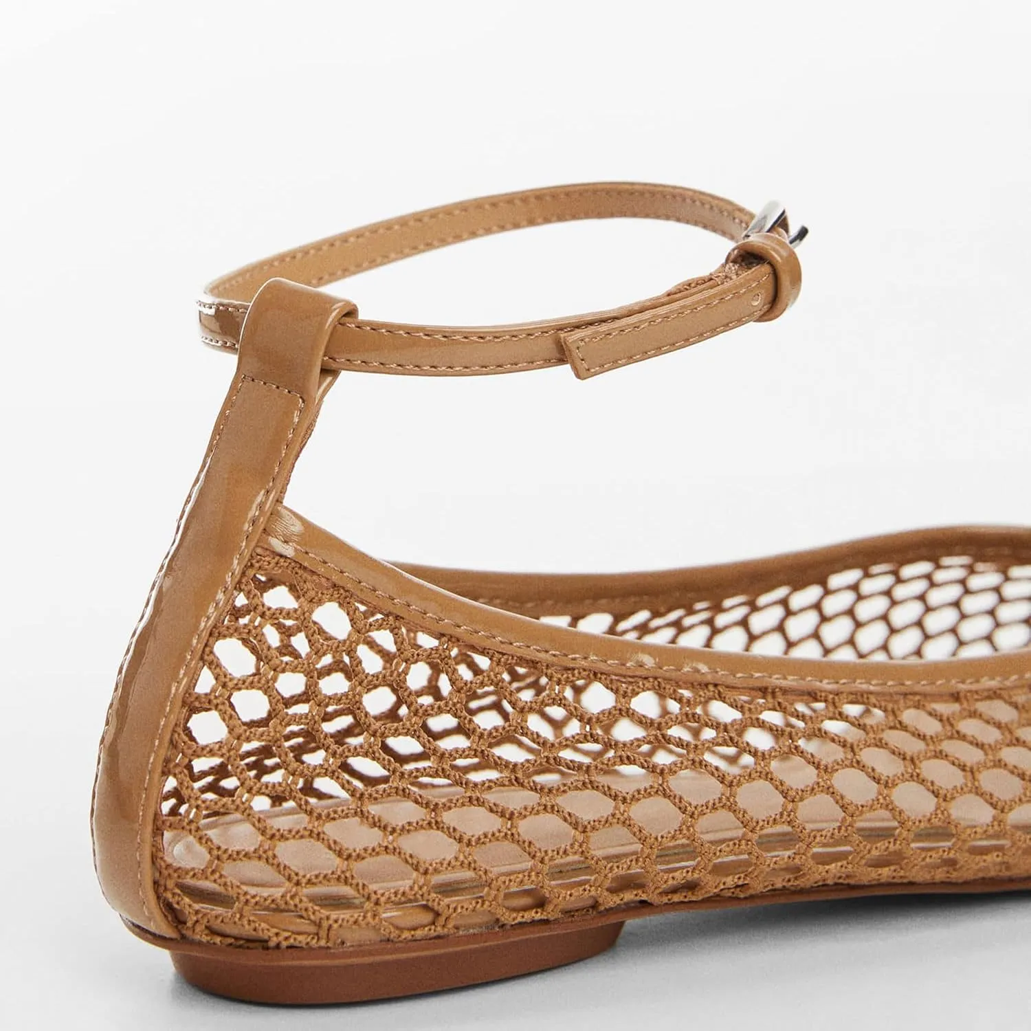 Mesh Ballet Flats for Women Metal Buckle Mary Jane Flats Comfortable Dressy Ballerina Fishnet Shoes with Ankle Bracelet