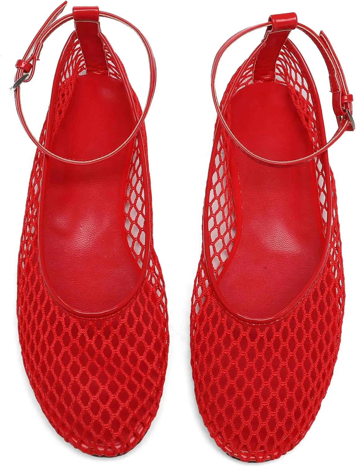 Mesh Ballet Flats for Women Metal Buckle Mary Jane Flats Comfortable Dressy Ballerina Fishnet Shoes with Ankle Bracelet