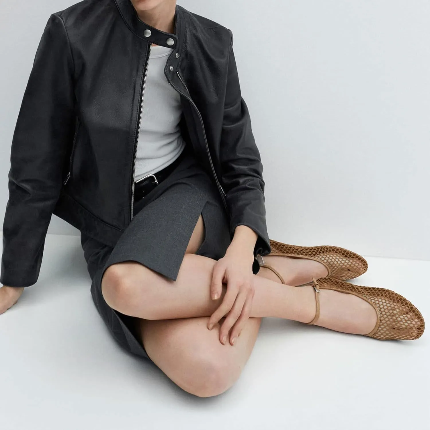 Mesh Ballet Flats for Women Metal Buckle Mary Jane Flats Comfortable Dressy Ballerina Fishnet Shoes with Ankle Bracelet