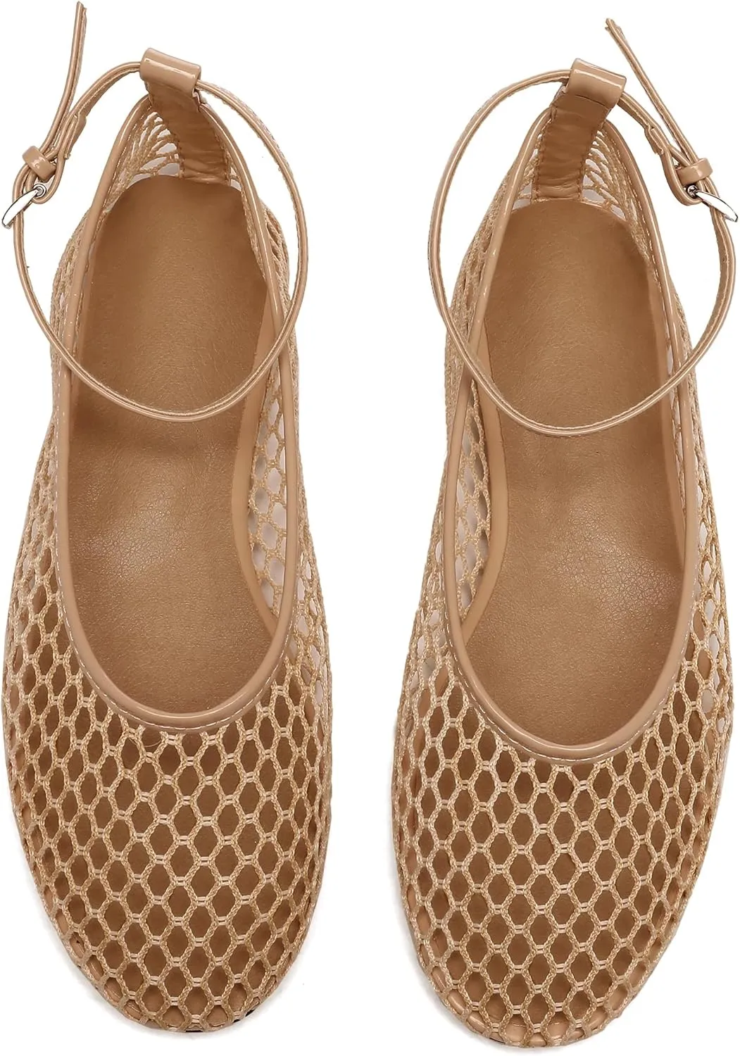 Mesh Ballet Flats for Women Metal Buckle Mary Jane Flats Comfortable Dressy Ballerina Fishnet Shoes with Ankle Bracelet