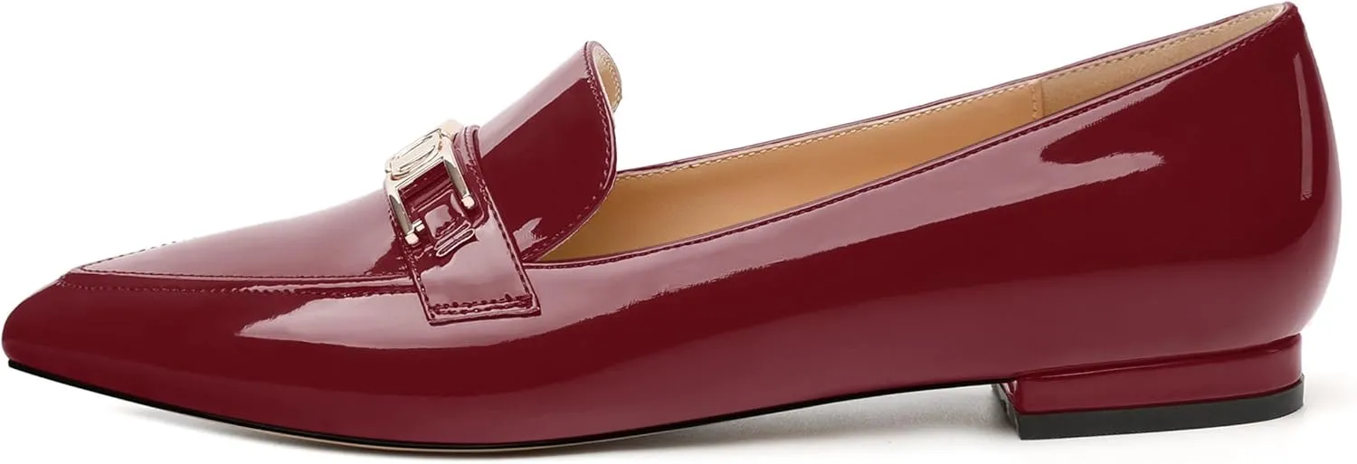 Metal Chain Loafers for Women Pointed Toe Slip on Flats Comfortable Fashion Work Shoes
