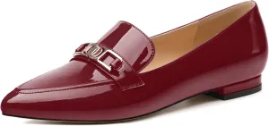 Metal Chain Loafers for Women Pointed Toe Slip on Flats Comfortable Fashion Work Shoes